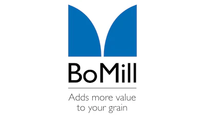 BoMill logo with blue curved symbol and tagline 'Adds more value to your grain'