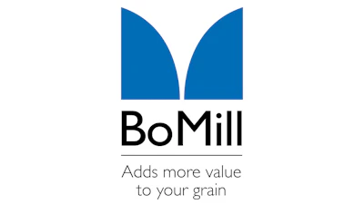 BoMill logo with blue curved symbol and tagline 'Adds more value to your grain'
