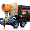 Boss Fusion mobile dust collector and concrete pump unit on dual-axle trailer with orange and black branding