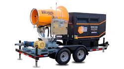 Boss Fusion mobile dust collector and concrete pump unit on dual-axle trailer with orange and black branding