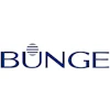 Bunge company logo with navy blue text and striped circular icon