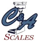 C&A Scales logo featuring stylized weighing scale with navy blue lettering and maroon text