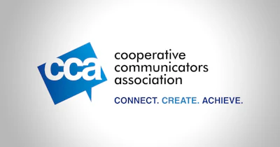 Cooperative Communicators Association logo featuring blue speech bubble with 'cca' text and tagline 'Connect. Create. Achieve.'