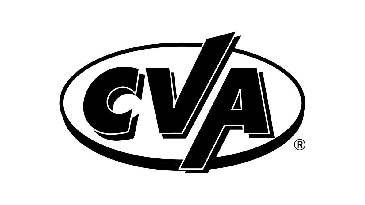 CVA registered trademark logo with black lettering in oval frame and diagonal design element