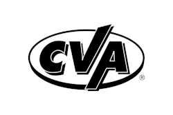 CVA registered trademark logo with black lettering in oval frame and diagonal design element