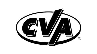 CVA registered trademark logo with black lettering in oval frame and diagonal design element