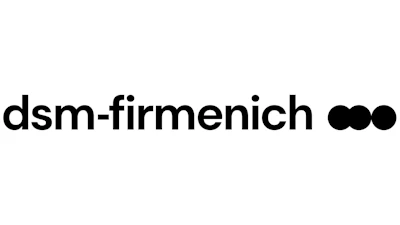 DSM-Firmenich logo with black text and three circular dots