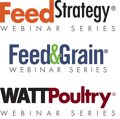 FeedStrategy, Feed&Grain, and WATT Poultry webinar series logos with registered trademarks
