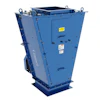 Blue industrial waste compactor or recycling container with metal construction and lifting lugs