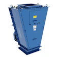 Blue industrial waste compactor or recycling container with metal construction and lifting lugs