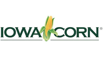 Iowa Corn logo featuring dark green text with integrated yellow corn ear and green husks
