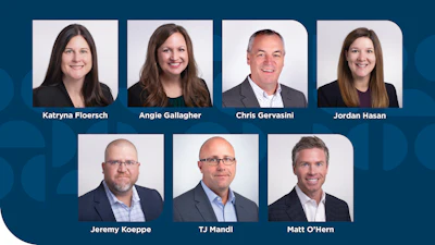 Team directory featuring seven professional headshots with names: Katryna Floersch, Angie Gallagher, Chris Gervasini, Jordan Hasan, Jeremy Koeppe, TJ Mandl, and Matt O'Hern