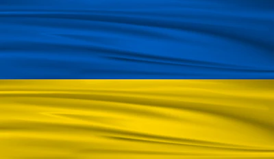 Ukrainian flag with blue and yellow horizontal stripes waving